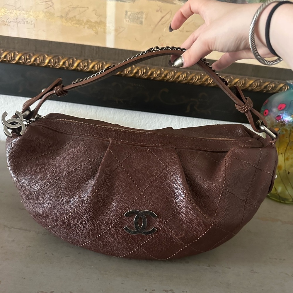 CHANEL Brown Quilted Shoulder Hobo Bag